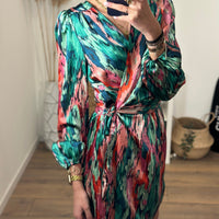 ROBE COLOREE VERTE ET ROSE YUNA - La Petite Somptueuse