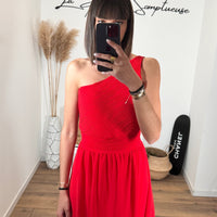 ROBE COURTE ASYMETRIQUE ROUGE MORGANE - La Petite Somptueuse