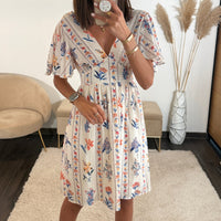 ROBE COURTE BEIGE FLEURIE ARIANE - La Petite Somptueuse