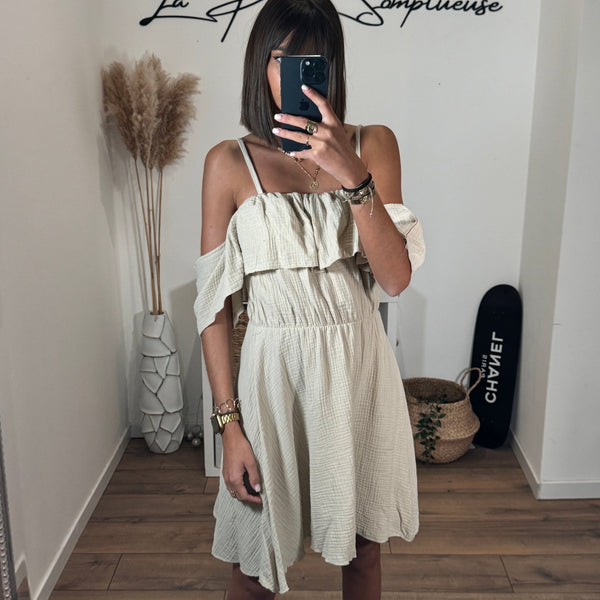 ROBE COURTE BEIGE GAZE DE COTON LEANA - La Petite Somptueuse