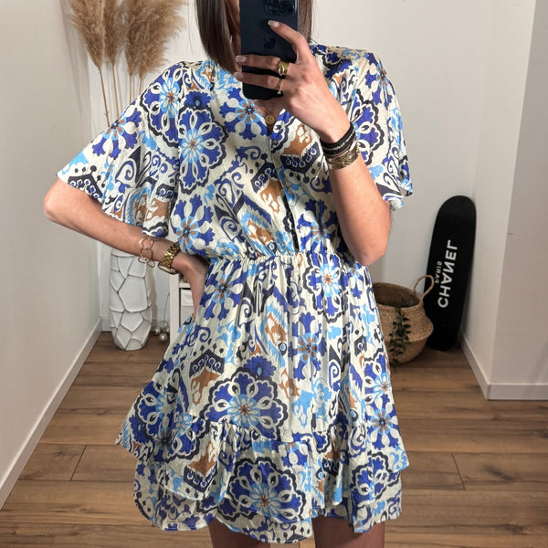 ROBE COURTE BLEU ET BLANCHE PAULA - La Petite Somptueuse