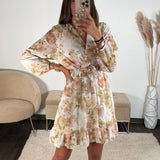 ROBE COURTE FLEURIE BEIGE MARINA - La Petite Somptueuse