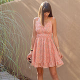 ROBE COURTE FLEURIE ORANGE MELANY - La Petite Somptueuse