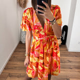 ROBE COURTE IMPRIME ORANGE KLOE - La Petite Somptueuse