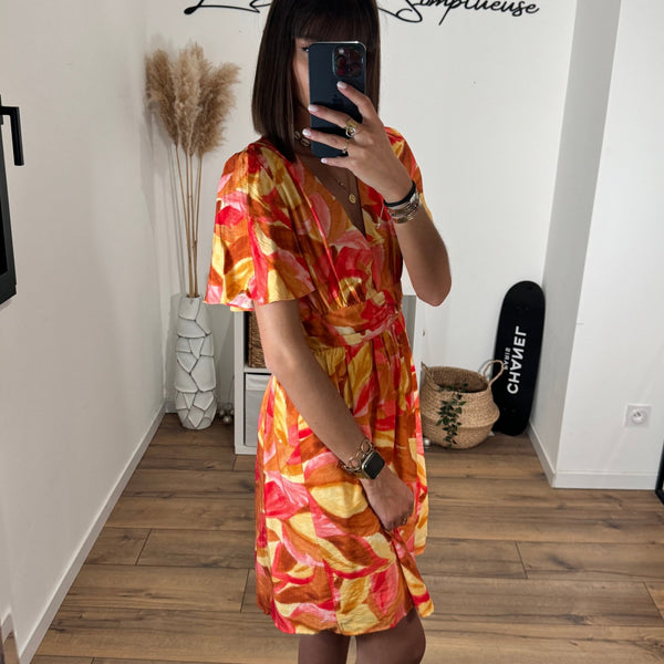 ROBE COURTE IMPRIME ORANGE KLOE - La Petite Somptueuse