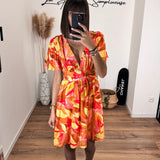 ROBE COURTE IMPRIME ORANGE KLOE - La Petite Somptueuse