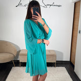 ROBE COURTE TURQUOISE ASTRID - La Petite Somptueuse