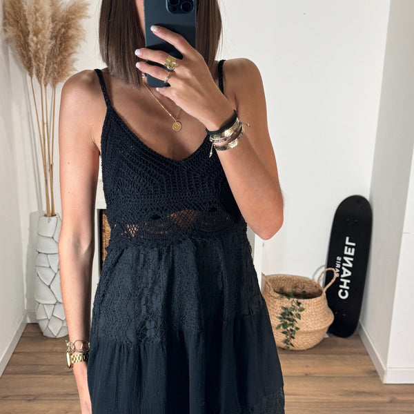 ROBE CROCHET NOIRE ZADIE - La Petite Somptueuse