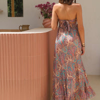 ROBE DOS NU IMPRIME BLEU ET ROSE ZOE - La Petite Somptueuse