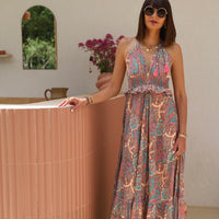 ROBE DOS NU IMPRIME BLEU ET ROSE ZOE - La Petite Somptueuse