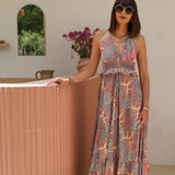 ROBE DOS NU IMPRIME BLEU ET ROSE ZOE - La Petite Somptueuse