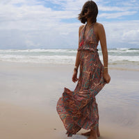 ROBE DOS NU IMPRIME BLEU ET ROSE ZOE - La Petite Somptueuse