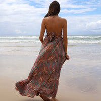 ROBE DOS NU IMPRIME BLEU ET ROSE ZOE - La Petite Somptueuse