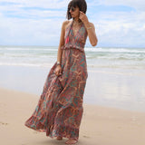 ROBE DOS NU IMPRIME BLEU ET ROSE ZOE - La Petite Somptueuse