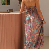 ROBE DOS NU IMPRIME BLEU ET ROSE ZOE - La Petite Somptueuse