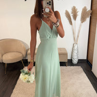 ROBE DOS NU VERT D'EAU BIANCA - La Petite Somptueuse