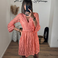 ROBE EN DENTELLE CORAIL LISON - La Petite Somptueuse