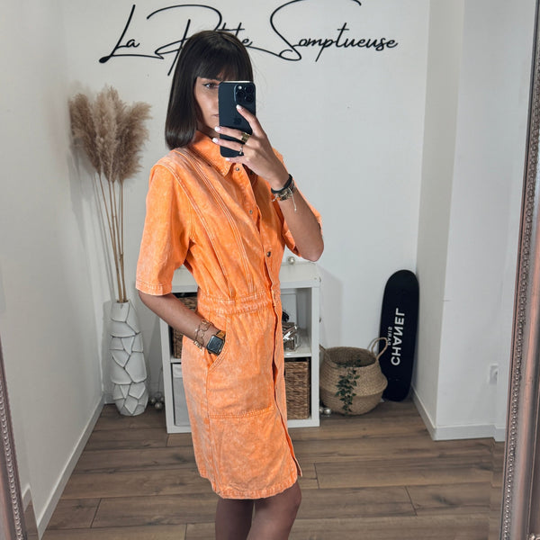 ROBE EN JEAN ORANGE SORAYA - La Petite Somptueuse