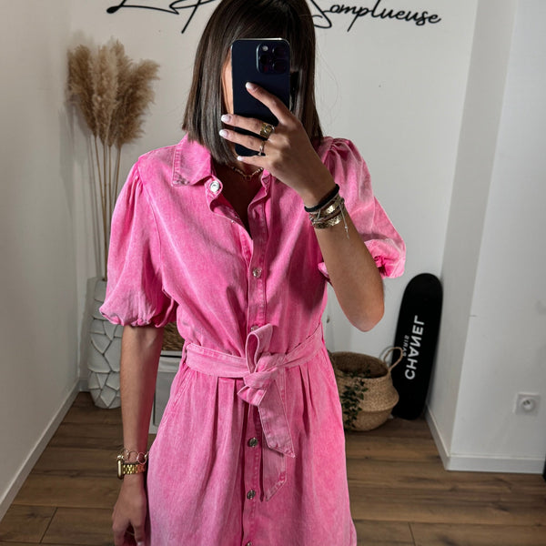 ROBE EN JEAN ROSE THELMA - La Petite Somptueuse