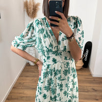 ROBE FLEURIE BLANCHE ET VERTE ELOISE - La Petite Somptueuse