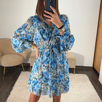 ROBE FLEURIE BLEU ANDREA - La Petite Somptueuse