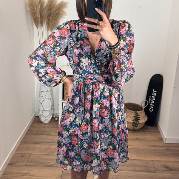 ROBE FLEURIE BLEU ET ROSE MAGALI - La Petite Somptueuse