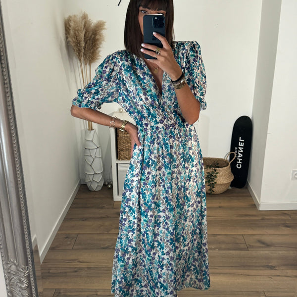 ROBE FLEURIE BLEU NINON - La Petite Somptueuse