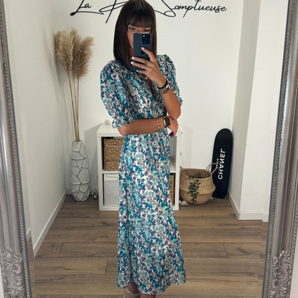 ROBE FLEURIE BLEU NINON - La Petite Somptueuse