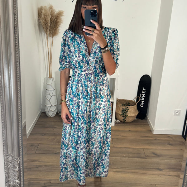 ROBE FLEURIE BLEU NINON - La Petite Somptueuse