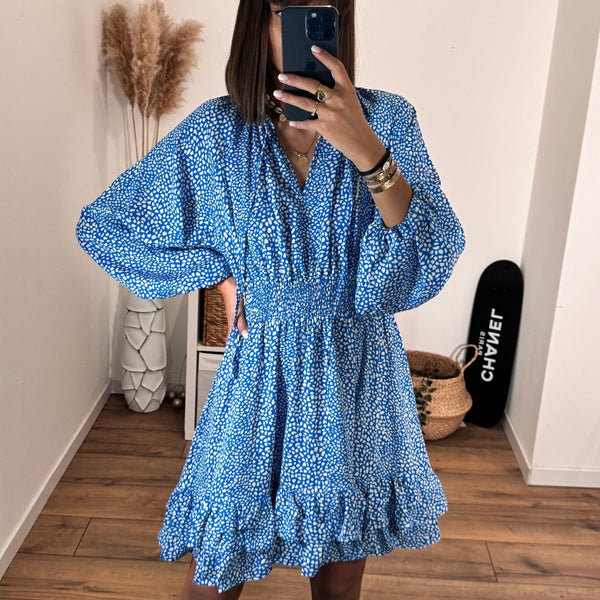 ROBE FLEURIE BLEUE MELINA - La Petite Somptueuse