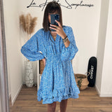 ROBE FLEURIE BLEUE MELINA - La Petite Somptueuse