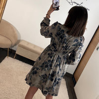 ROBE FLEURIE GRISE ET BLEU MONA - La Petite Somptueuse