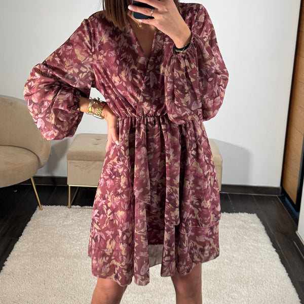 ROBE FLEURIE MAUVE CAPUCINE - La Petite Somptueuse