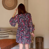 ROBE FLEURIE NOIR ET PRUNE COLINE - La Petite Somptueuse