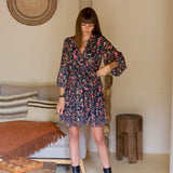 ROBE FLEURIE NOIR ET ROUGE COLINE - La Petite Somptueuse