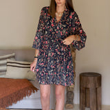 ROBE FLEURIE NOIR ET ROUGE COLINE - La Petite Somptueuse