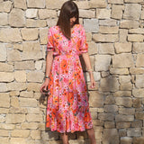 ROBE FLEURIE ORANGE ET ROSE CLELIA - La Petite Somptueuse