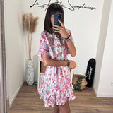 ROBE FLEURIE ROSE ET BLEUE - La Petite Somptueuse