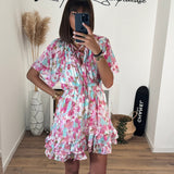 ROBE FLEURIE ROSE ET BLEUE - La Petite Somptueuse