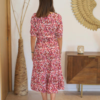 ROBE FLEURIE ROUGE ET ROSE TALIA - La Petite Somptueuse