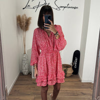 ROBE FLEURIE ROUGE MELINA - La Petite Somptueuse