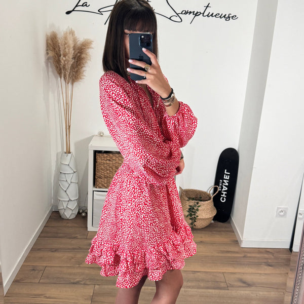 ROBE FLEURIE ROUGE MELINA - La Petite Somptueuse