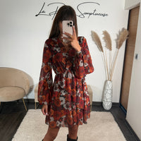 ROBE FLEURIE TERRACOTTA AMBER - La Petite Somptueuse