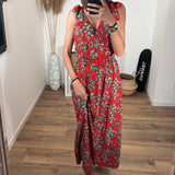 ROBE FLEURIE VERT ET ROUGE FLOWER - La Petite Somptueuse