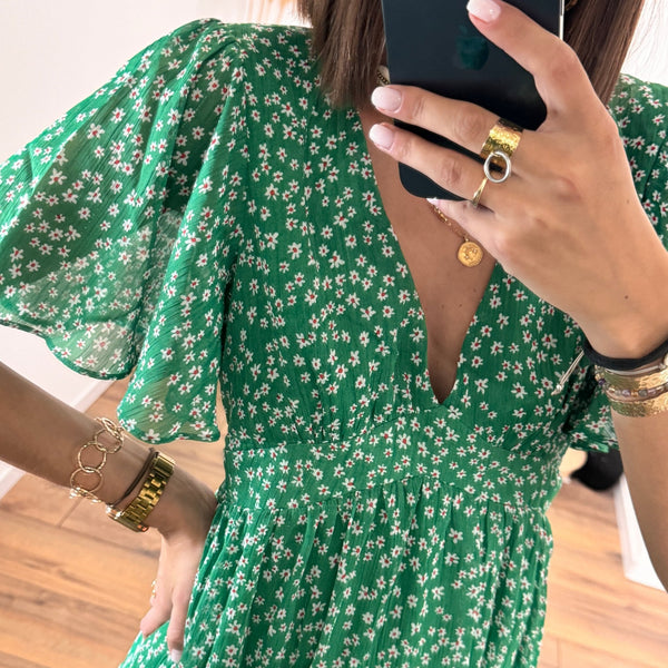 ROBE FLEURIE VERTE JANY - La Petite Somptueuse