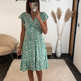 ROBE FLEURIE VERTE MAYA - La Petite Somptueuse