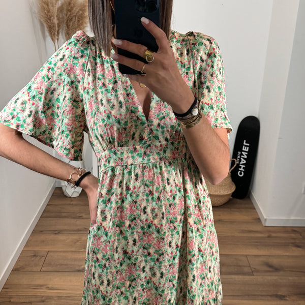 ROBE FLEURIE VERTE SOANA - La Petite Somptueuse