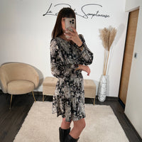 ROBE FLOWER NOIR ET BLANCHE SOFIA - La Petite Somptueuse