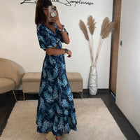 ROBE FLOWERS BLEU LILY - La Petite Somptueuse