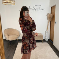 ROBE FLOWERS BORDEAUX KELLY - La Petite Somptueuse